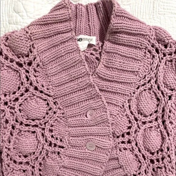 Tse Say Pink Scalloped Cotton Knit Bolero cardigan sweater